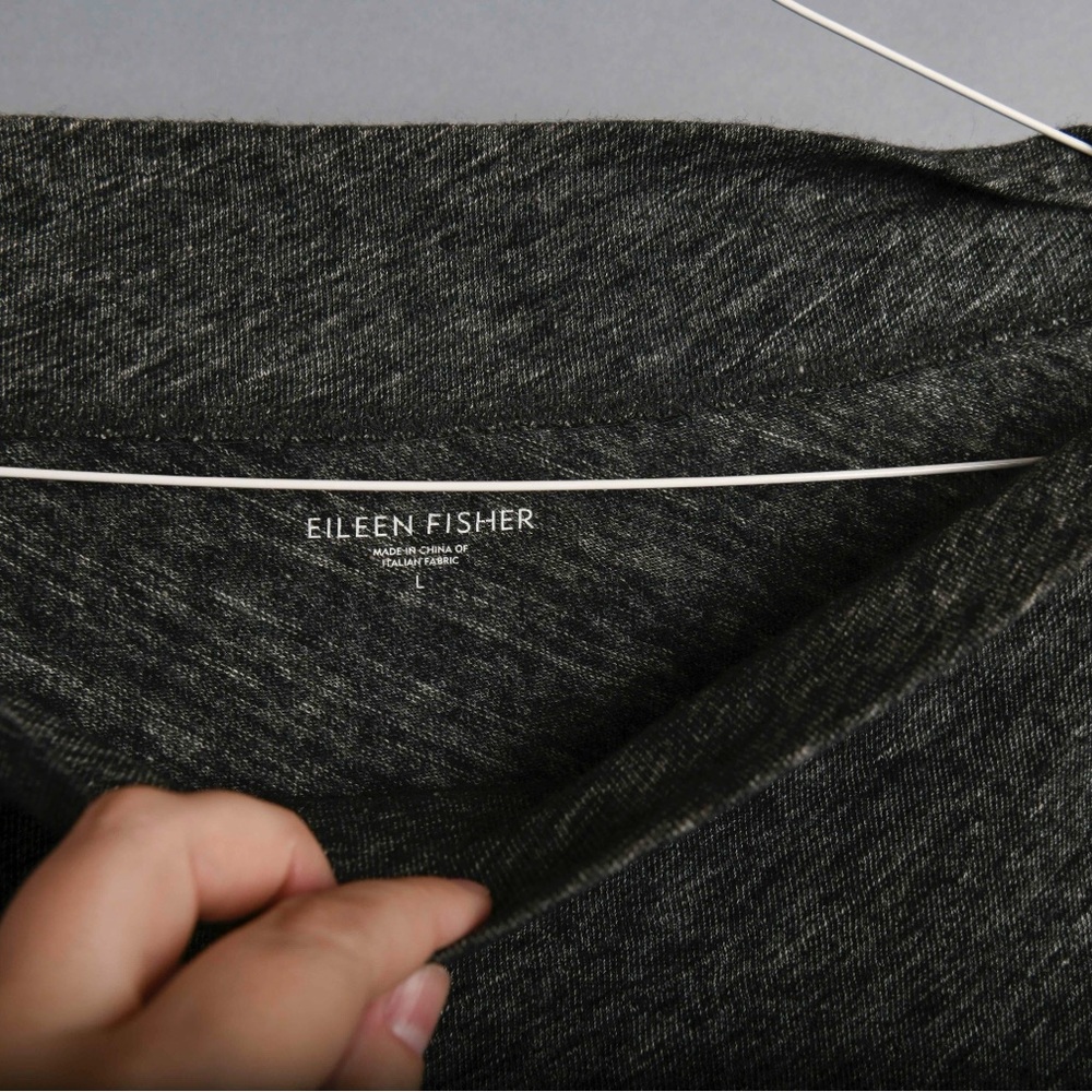 Eileen Fisher charcoal slub knit funnel neck blouse size L - Picture 3 of 6